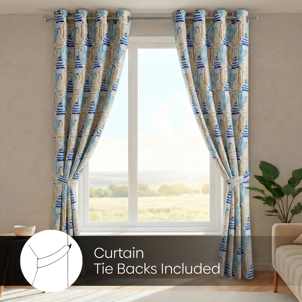 Blackout Digital Printed Pack Of 2 Curtain Atelier Grid, Multicolor