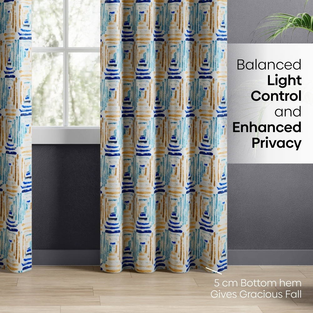 Blackout Digital Printed Pack Of 2 Curtain Atelier Grid, Multicolor