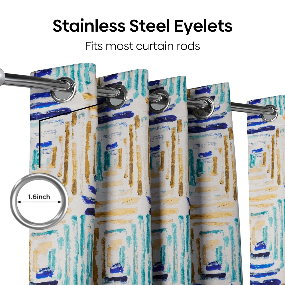 Blackout Digital Printed Pack Of 2 Curtain Atelier Grid, Multicolor