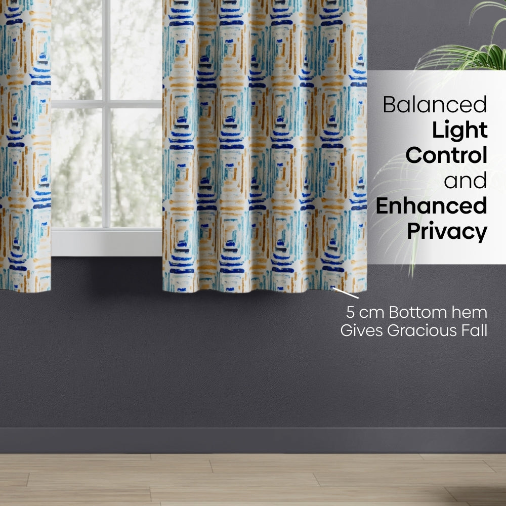 Blackout Digital Printed Pack Of 2 Curtain Atelier Grid, Multicolor