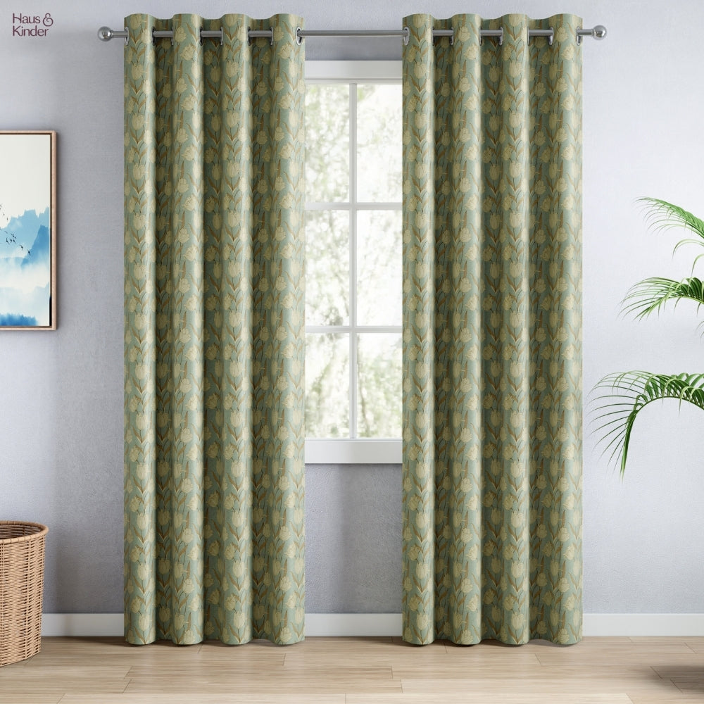 Blackout Digital Printed Pack Of 2 Curtain, Mist