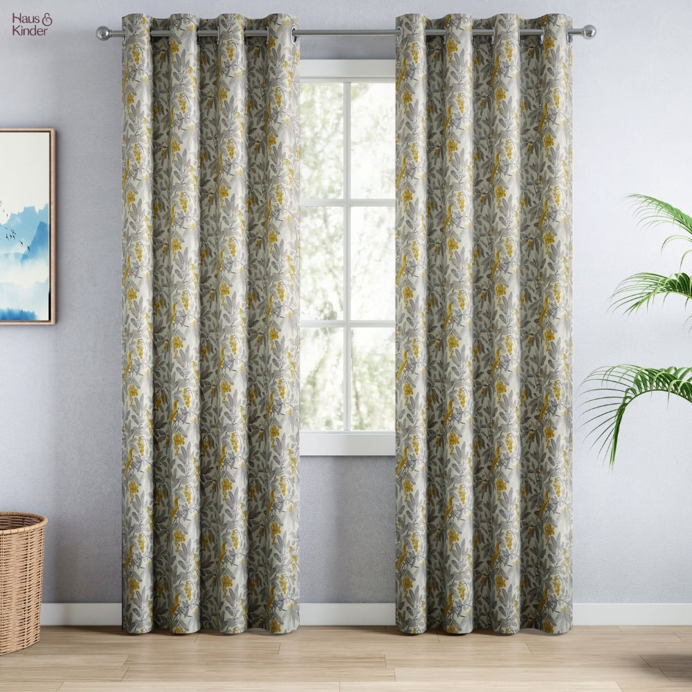 Blackout Digital Printed Pack Of 2 Curtain Amber Aviary, Grey