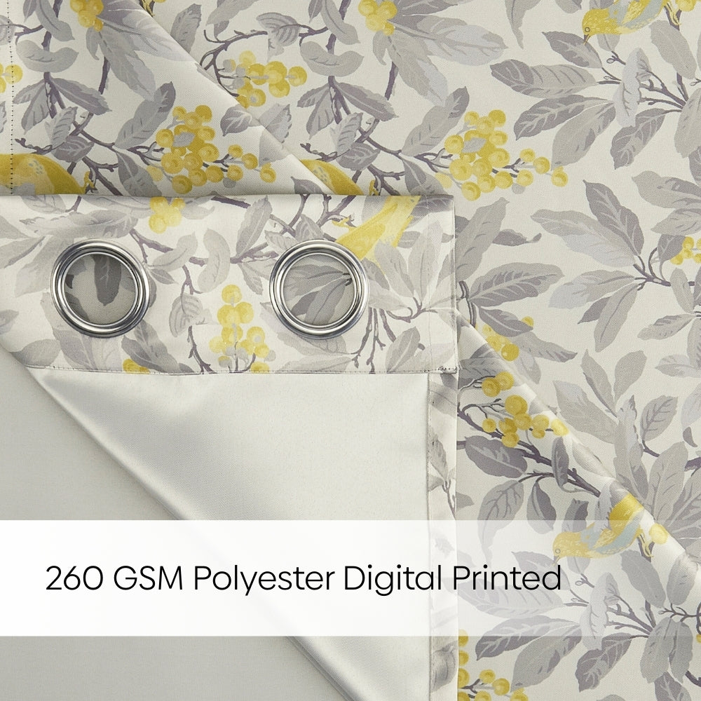 Blackout Digital Printed Pack Of 2 Curtain Amber Aviary, Grey