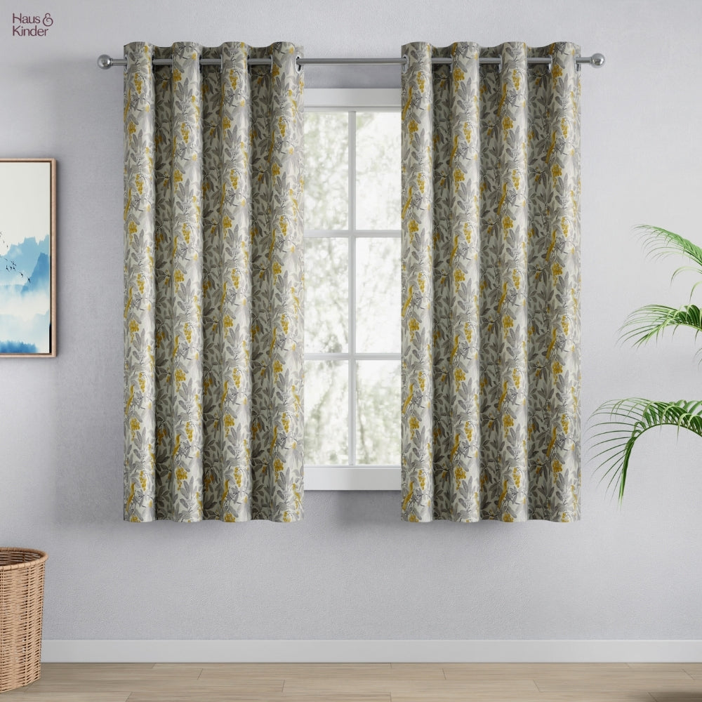 Blackout Digital Printed Pack Of 2 Curtain Amber Aviary, Grey