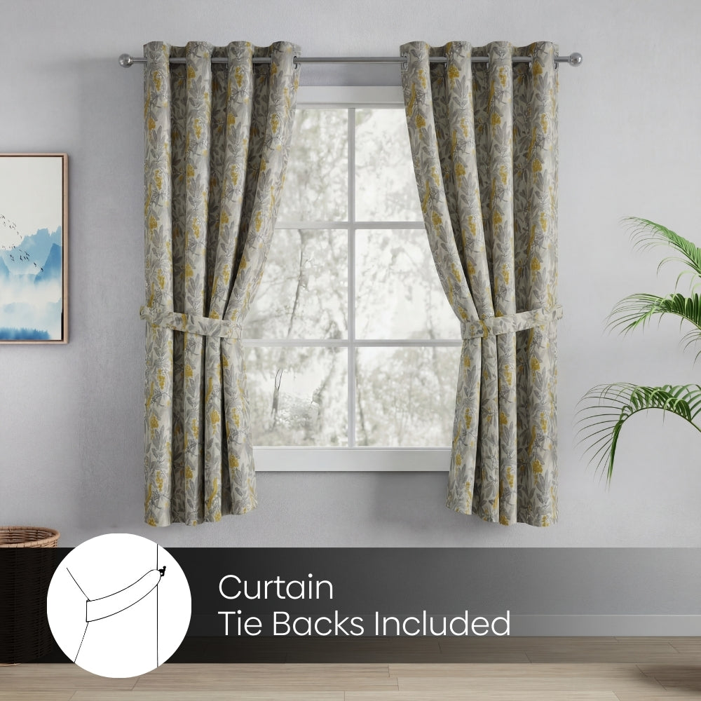 Blackout Digital Printed Pack Of 2 Curtain Amber Aviary, Grey