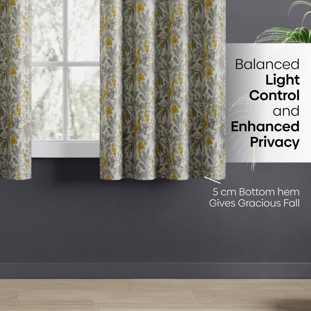 Blackout Digital Printed Pack Of 2 Curtain Amber Aviary, Grey - Blackout Curtains | haus & kinder