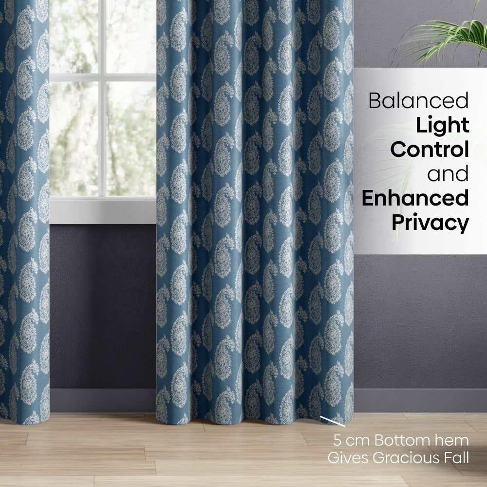 Blackout Digital Printed Pack Of 2 Curtain, Pale Blue
