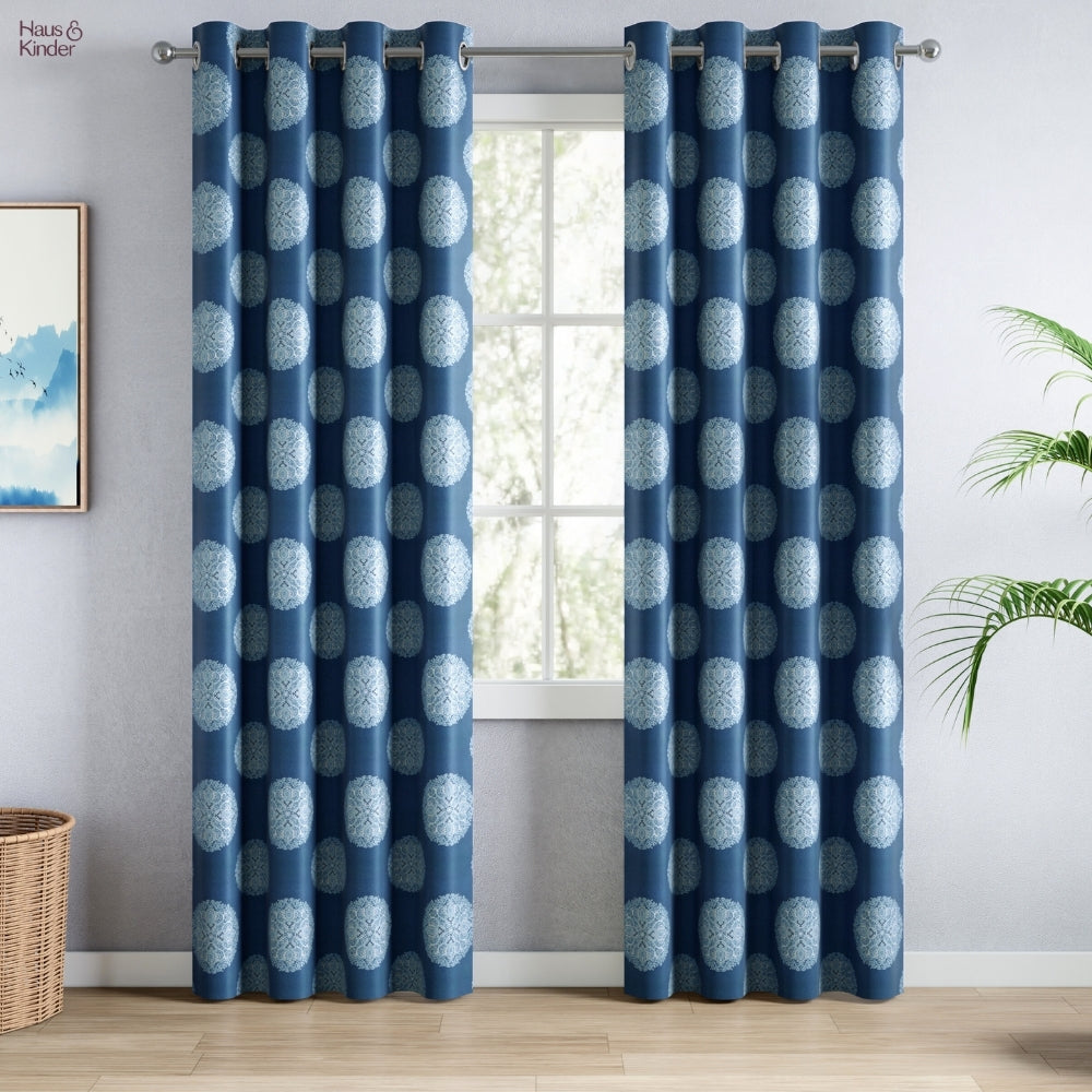 Blackout Digital Printed Pack Of 2 Curtain Heritage Orb, Blue