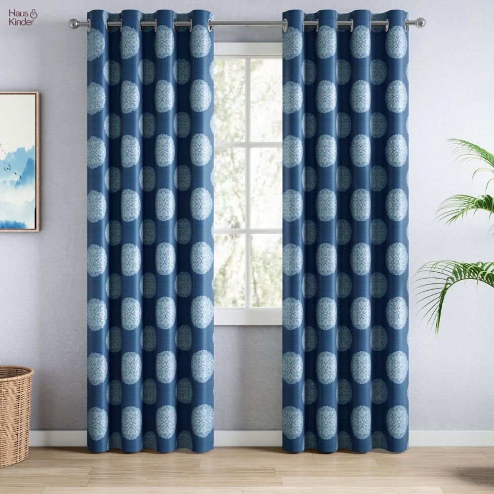 Blackout Digital Printed Pack Of 2 Curtain Heritage Orb, Blue - Blackout Curtains | haus & kinder