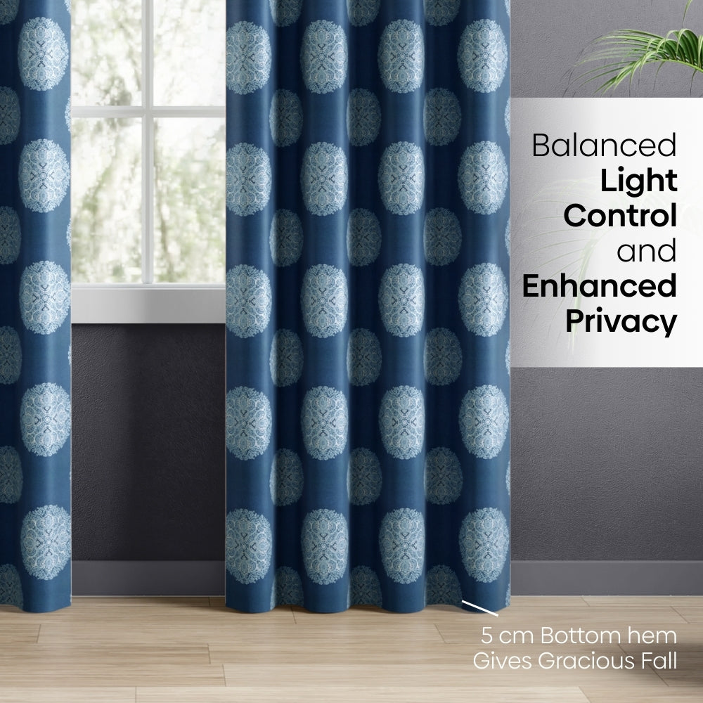 Blackout Digital Printed Pack Of 2 Curtain Heritage Orb, Blue