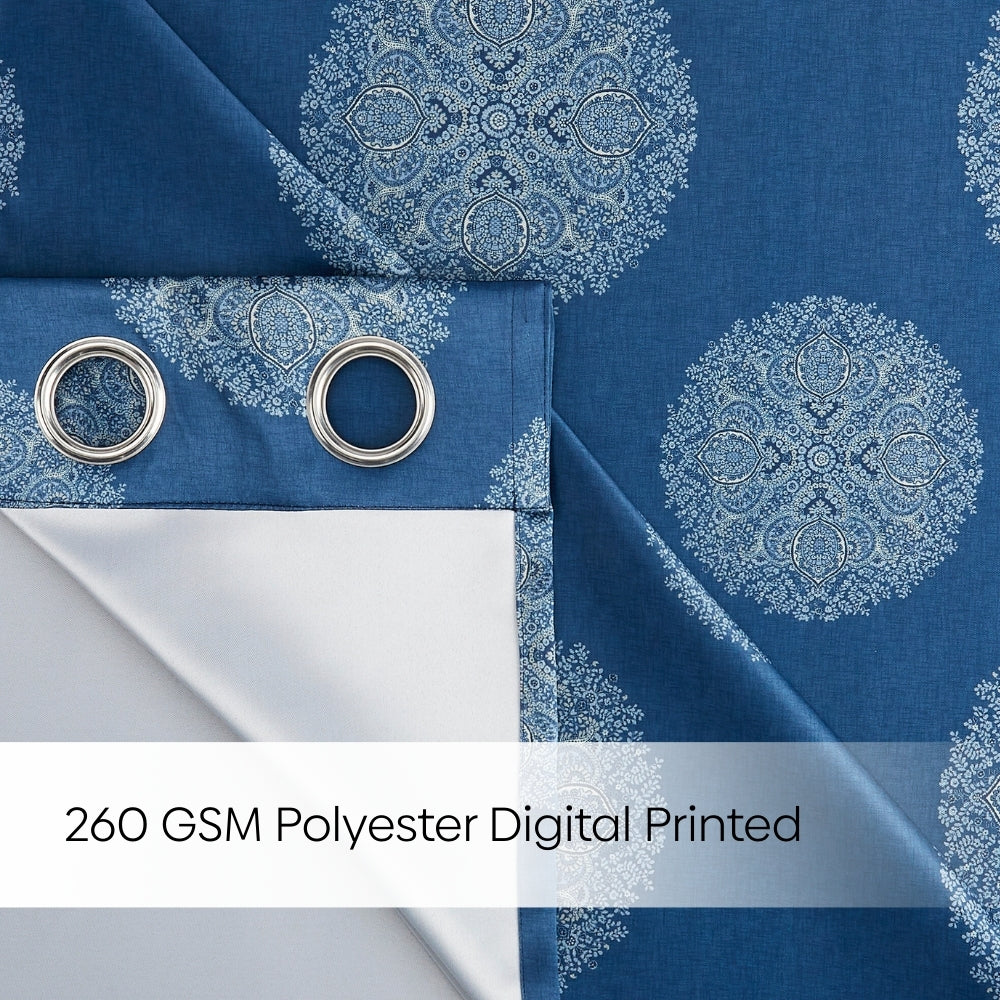 Blackout Digital Printed Pack Of 2 Curtain Heritage Orb, Blue