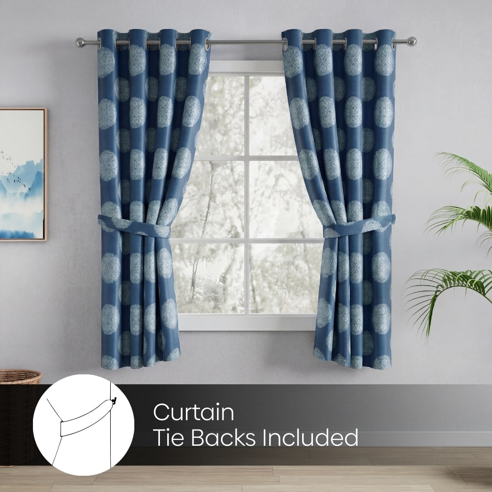 Blackout Digital Printed Pack Of 2 Curtain Heritage Orb, Blue
