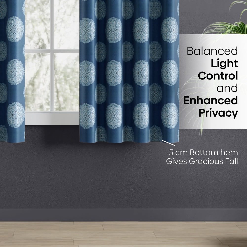 Blackout Digital Printed Pack Of 2 Curtain Heritage Orb, Blue