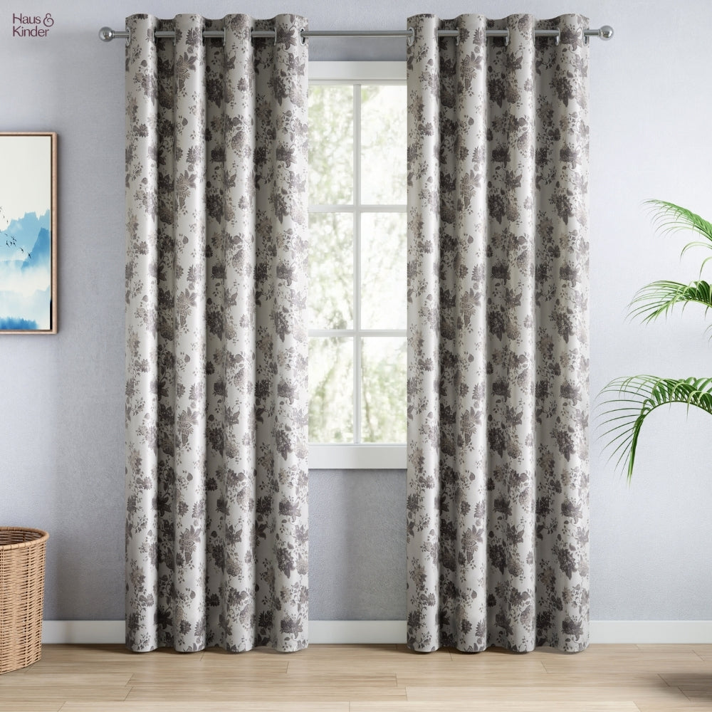 Blackout Digital Printed Pack Of 2 Curtain Chateau Botanique, Ash