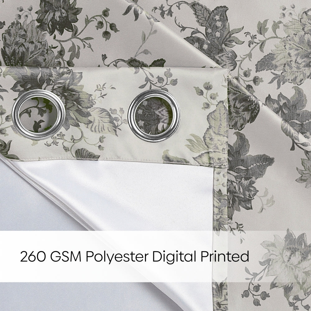 Blackout Digital Printed Pack Of 2 Curtain Chateau Botanique, Ash
