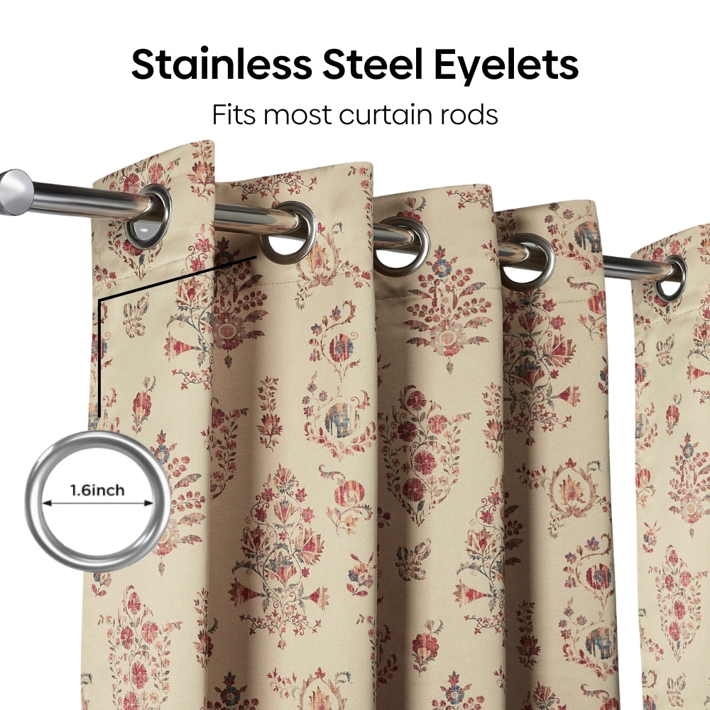 Blackout Digital Printed Pack Of 2 Curtain Vintage Courtyard, Multicolor