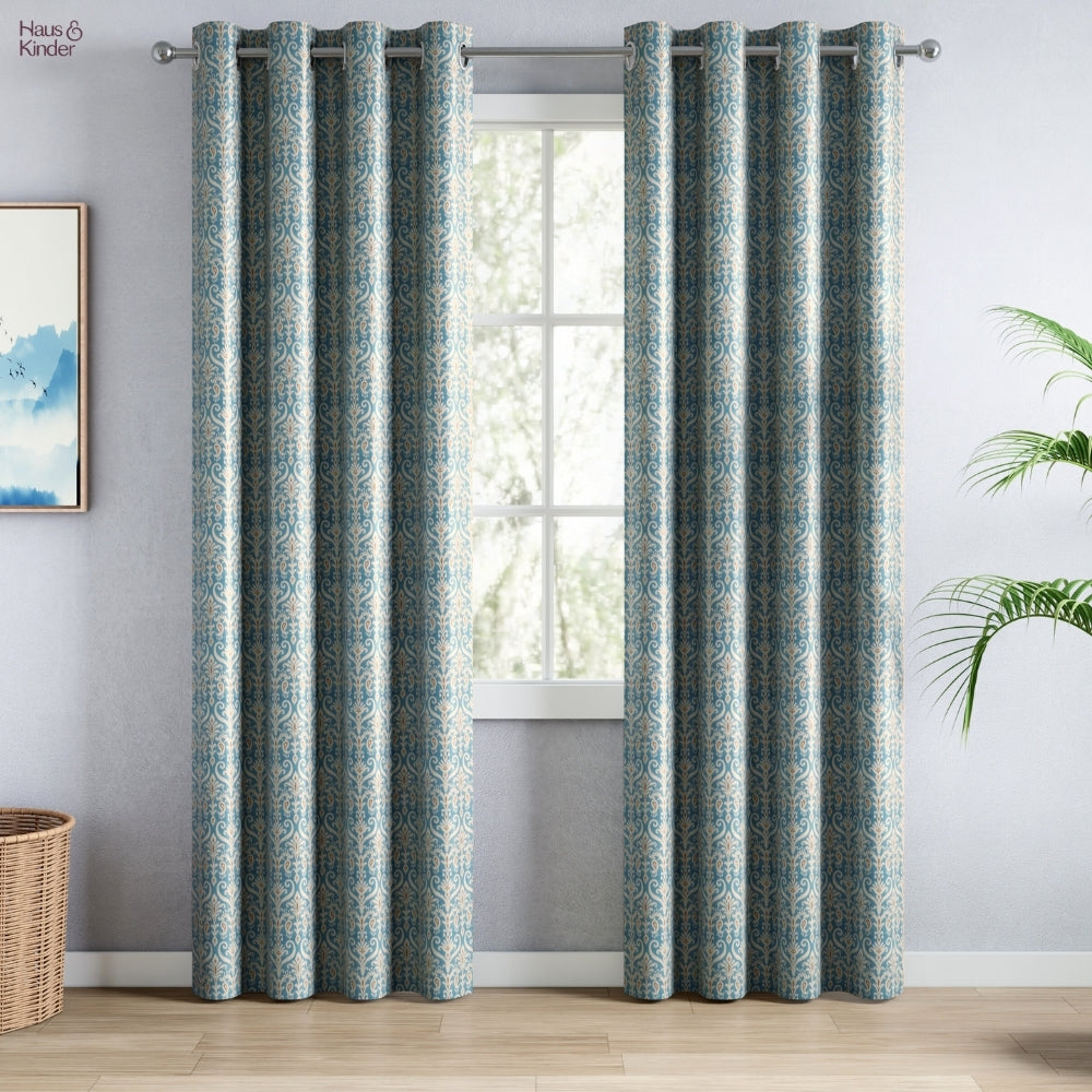 Blackout Digital Printed Pack Of 2 Curtain Cerulean Court, Blue