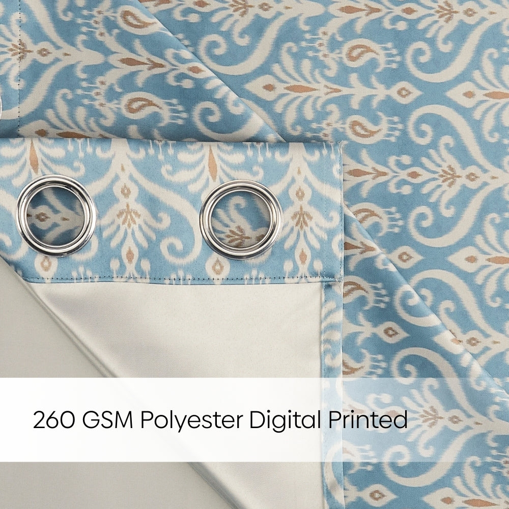 Blackout Digital Printed Pack Of 2 Curtain Cerulean Court, Blue