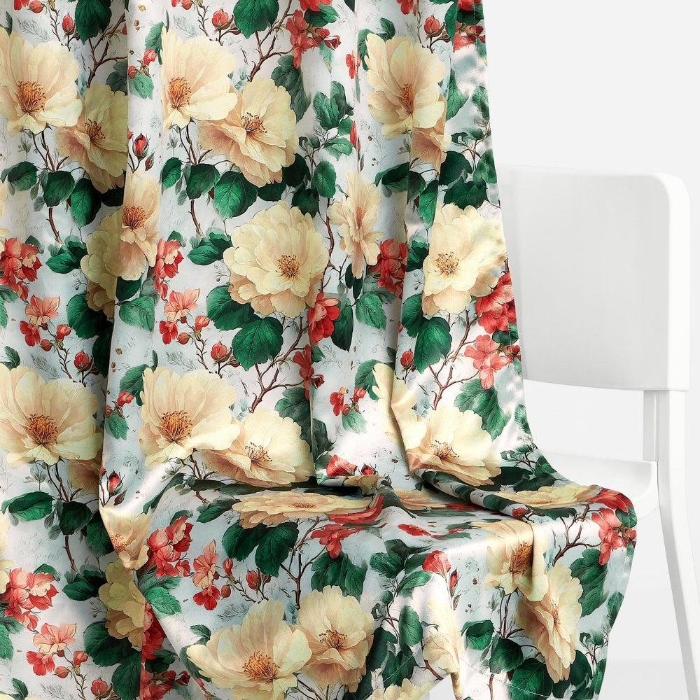 Peony Garden Cotton Blackout Printed Curtain Pack Of 2, Multicolor