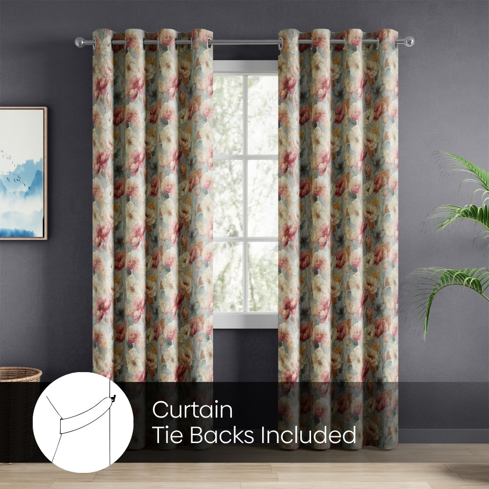 Floral Canvas Blackout Printed Curtain Pack Of 2, Multicolor