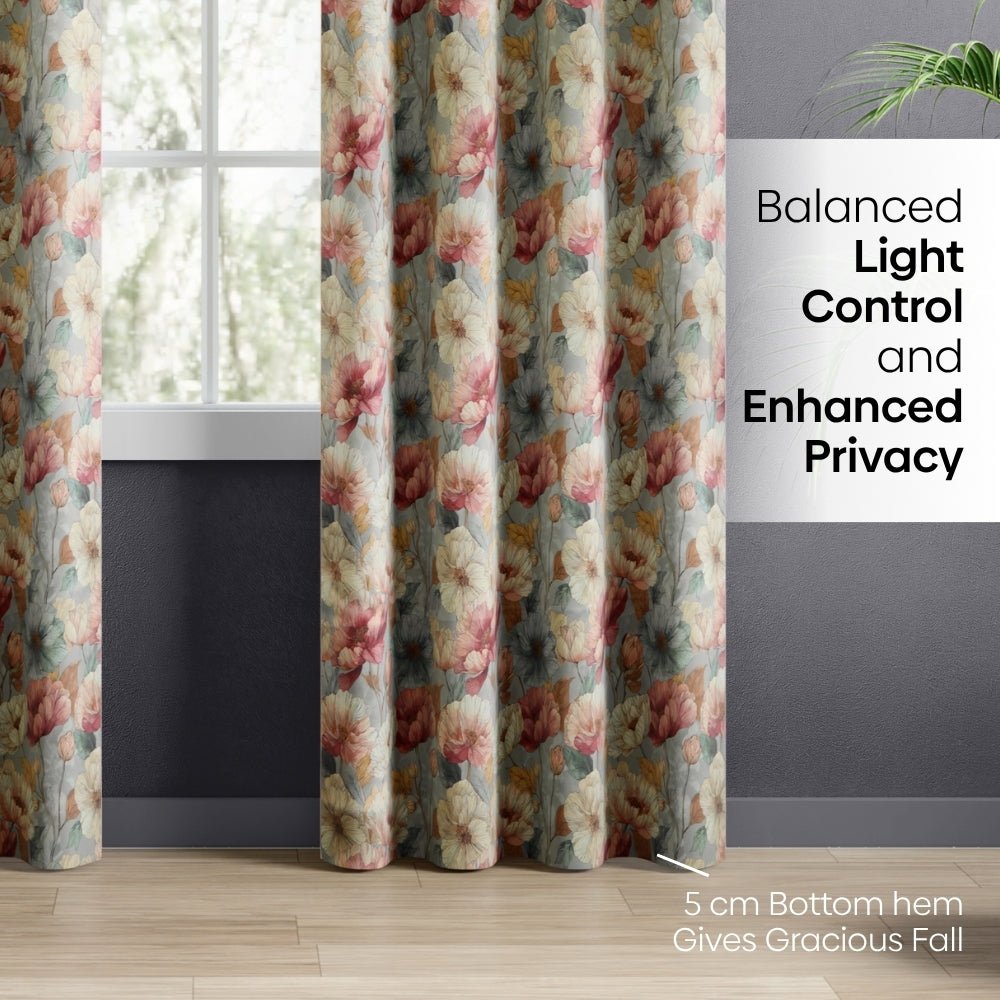 Floral Canvas Blackout Printed Curtain Pack Of 2, Multicolor - Cotton Printed Curtains | haus & kinder