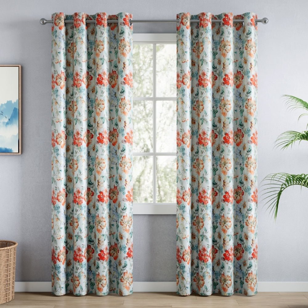 Floral Cascade Blackout Printed Curtain Pack Of 2, Multicolor - Cotton Printed Curtains | haus & kinder