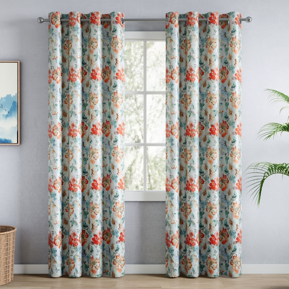 Floral Cascade Blackout Printed Curtain Pack Of 2, Multicolor
