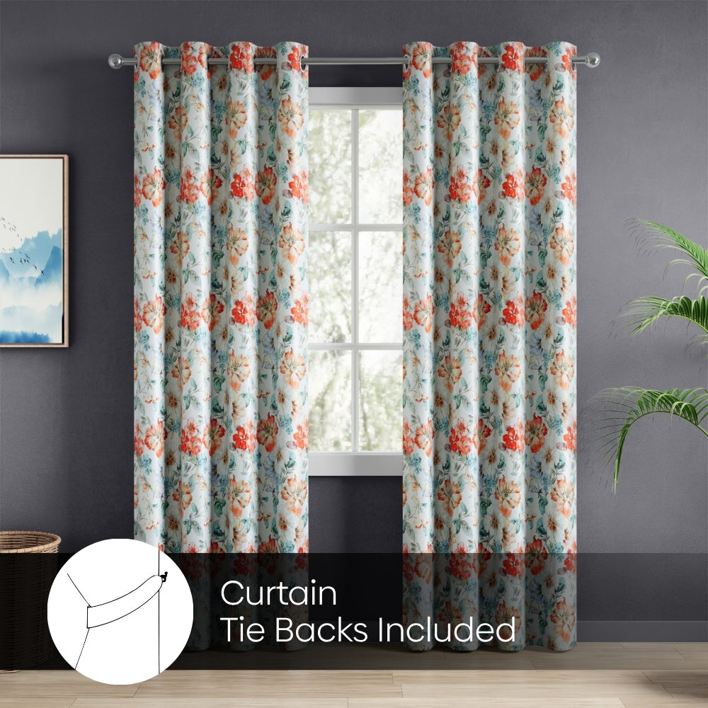 Floral Cascade Blackout Printed Curtain Pack Of 2, Multicolor