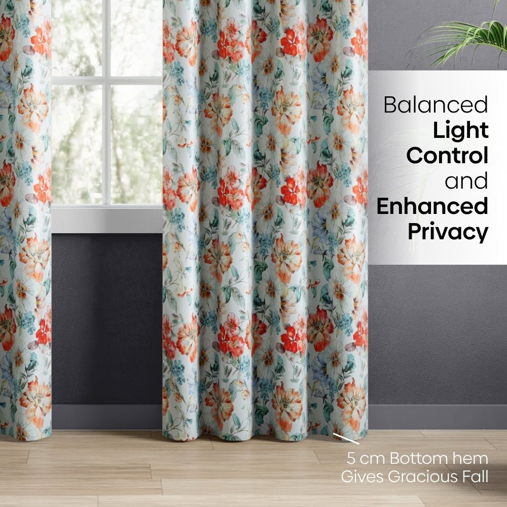 Floral Cascade Blackout Printed Curtain Pack Of 2, Multicolor - Cotton Printed Curtains | haus & kinder