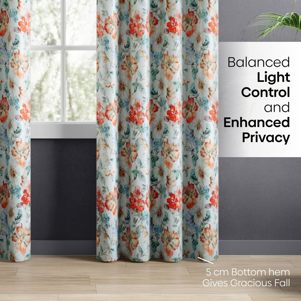 Floral Cascade Blackout Printed Curtain Pack Of 2, Multicolor