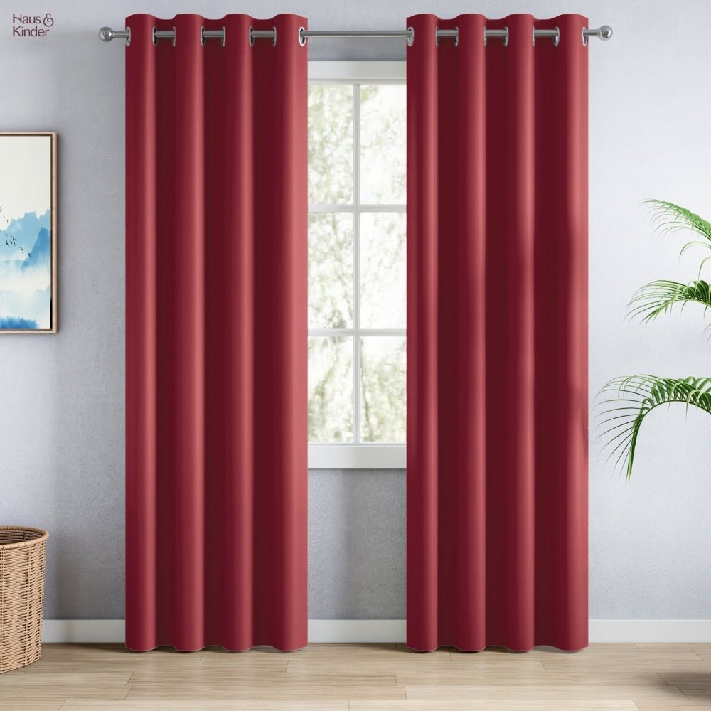 Blackout Solid Essential Drape Pack Of 2 Curtain, Crimson - Blackout Curtains | haus & kinder