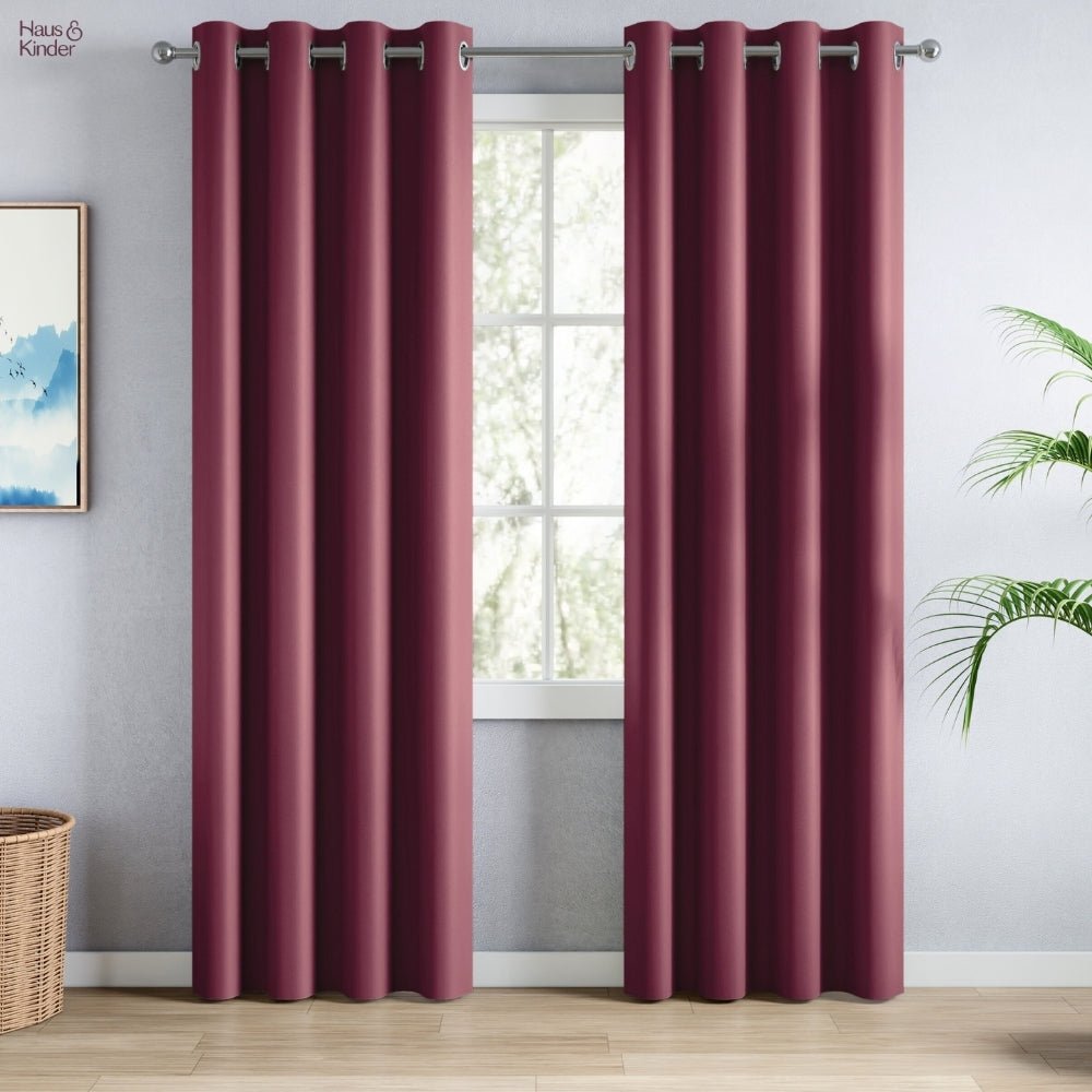 Blackout Solid Essential Drape Pack Of 2 Curtain, Wine - Blackout Curtains | haus & kinder
