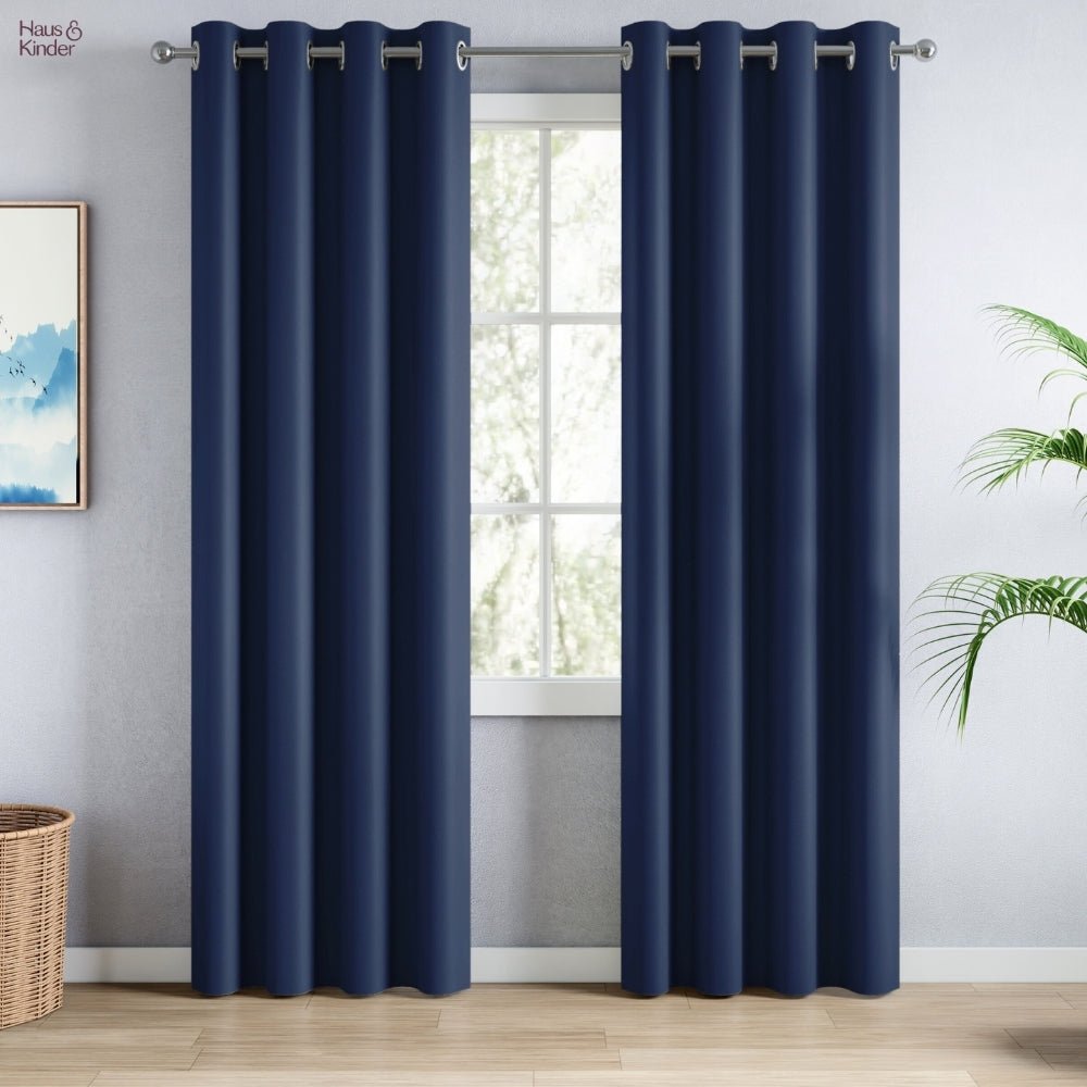 Blackout Solid Essential Drape Pack Of 2 Curtain, Navy - Blackout Curtains | haus & kinder