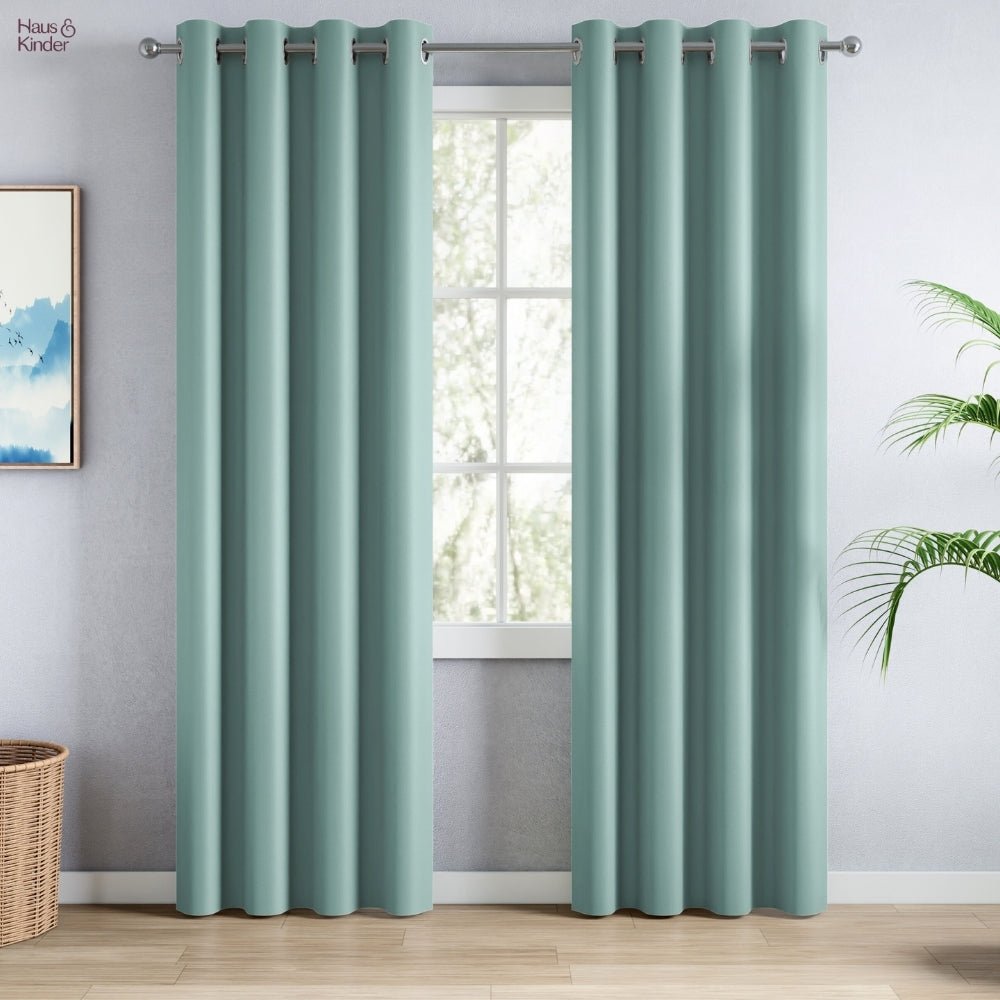 Blackout Solid Essential Drape Pack Of 2 Curtain, Aqua - Blackout Curtains | haus & kinder