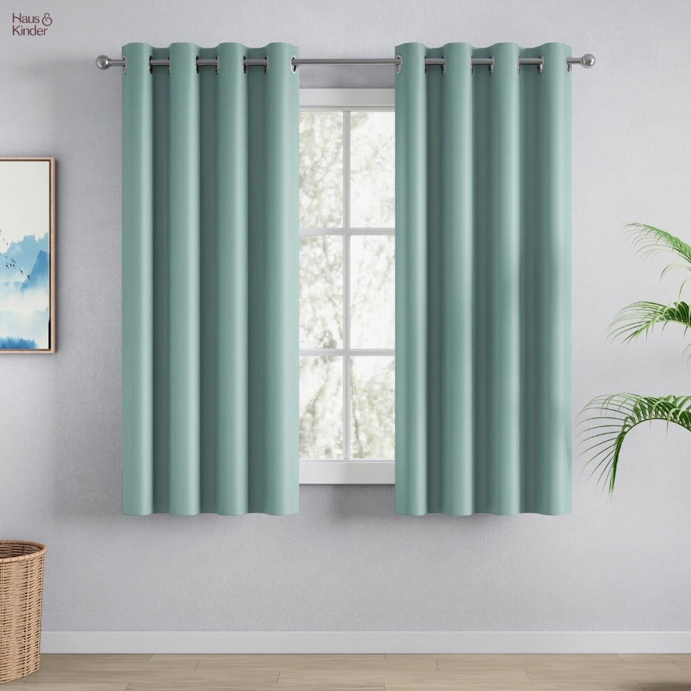 Blackout Solid Essential Drape Pack Of 2 Curtain, Aqua - Blackout Curtains | haus & kinder