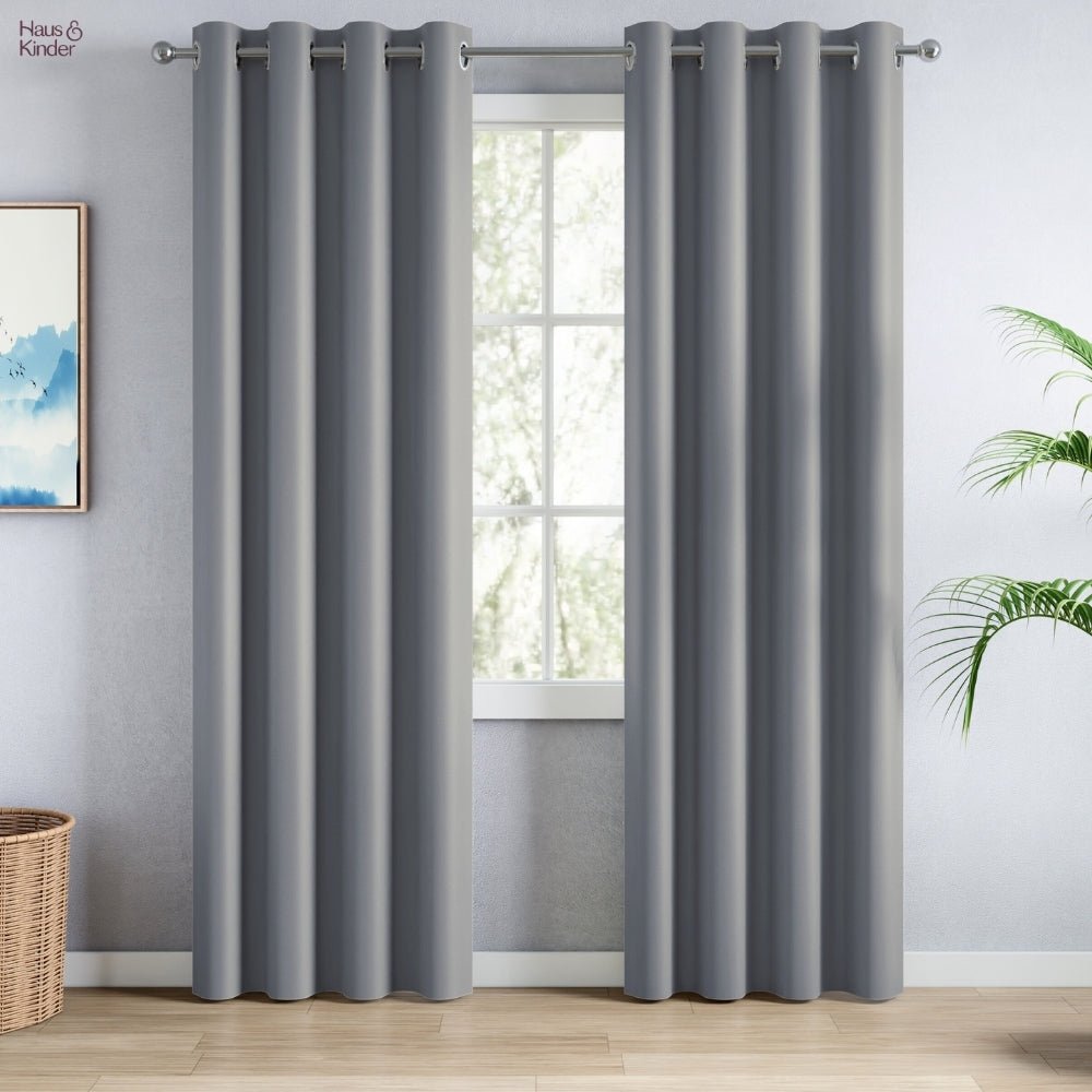 Blackout Solid Essential Drape Pack Of 2 Curtain, Cloud Grey - Blackout Curtains | haus & kinder