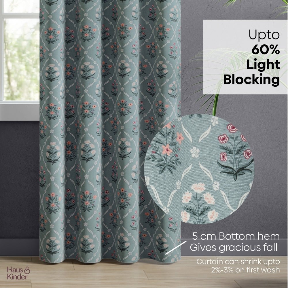 Cotton Printed Curtain Blue Spruce Trellis, Teal - Cotton Printed Curtains | haus & kinder