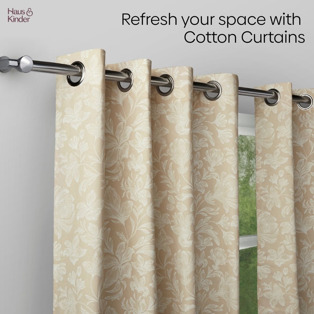 Cotton Printed Curtain Chalkflower, Beige - Cotton Printed Curtains | haus & kinder