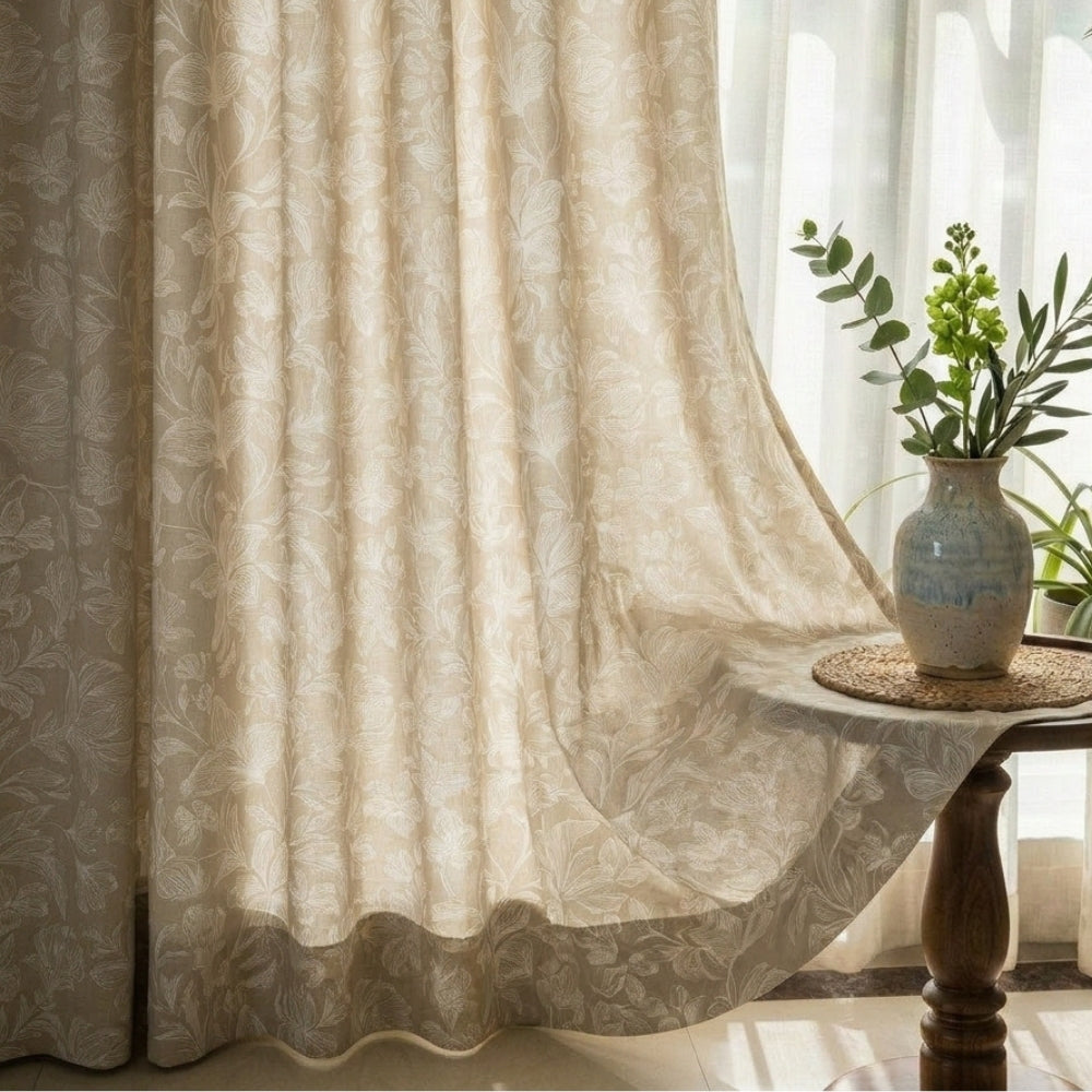 Cotton Printed Curtain Chalkflower, Beige