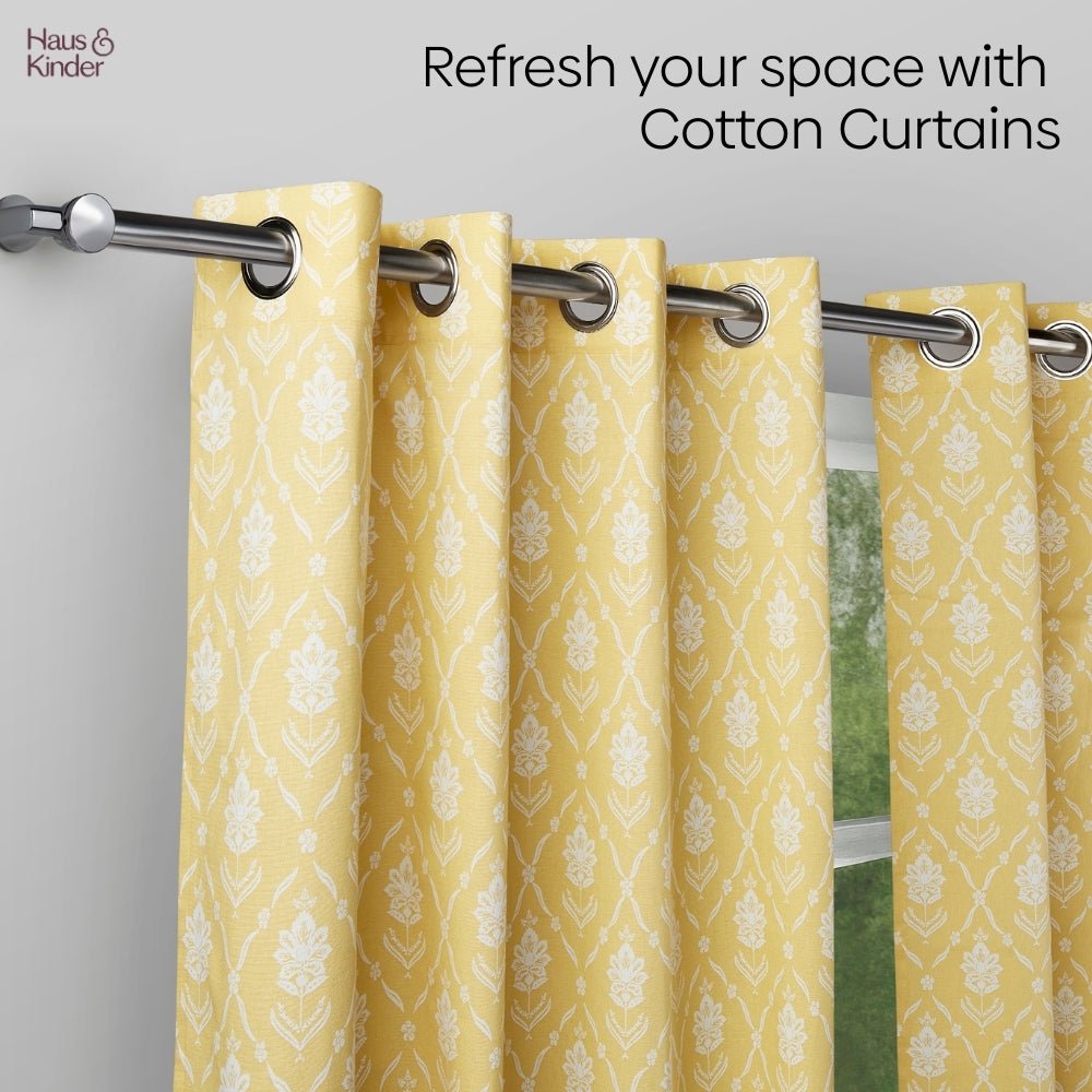 Cotton Printed Curtain Ochre Manor, Yellow - Cotton Printed Curtains | haus & kinder