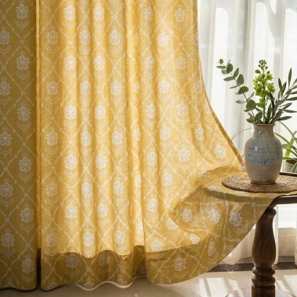 Cotton Printed Curtain Ochre Manor, Yellow - Cotton Printed Curtains | haus & kinder