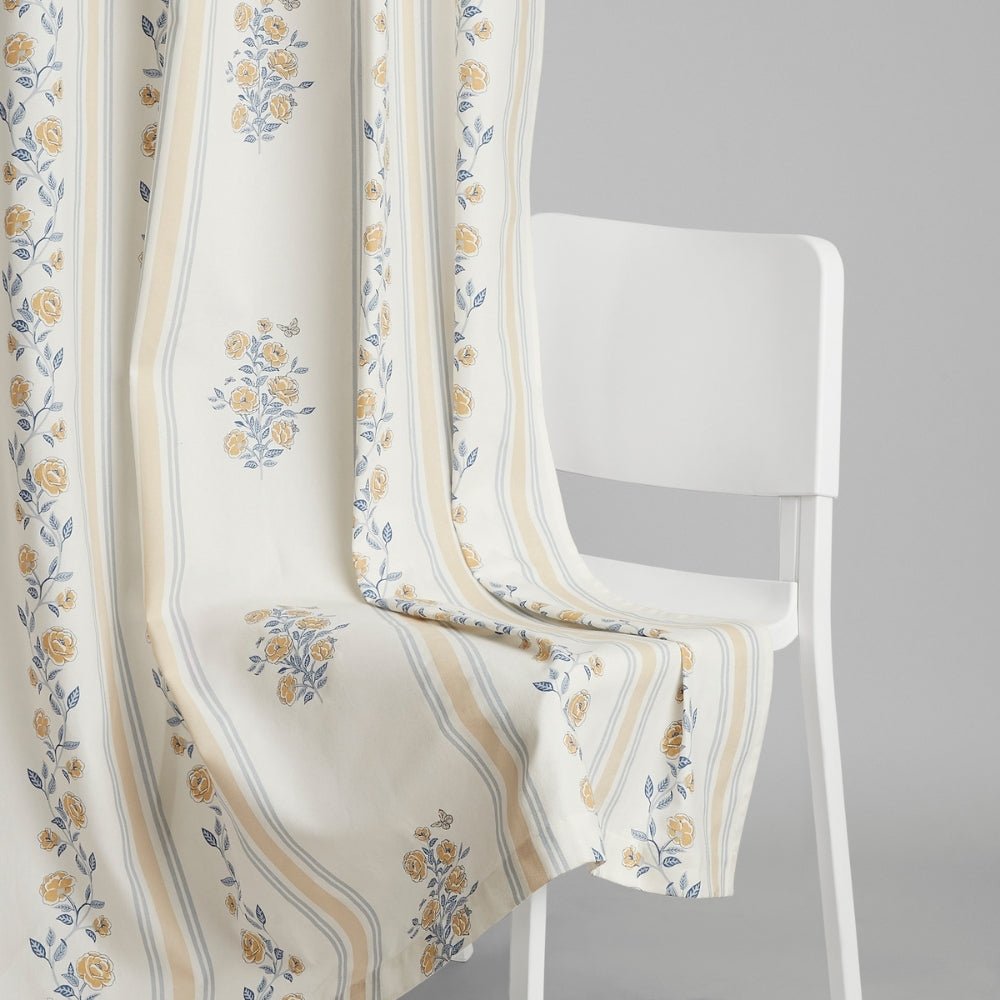 Cotton Printed Curtain Rosebud Lane, Yellow - Cotton Printed Curtains | haus & kinder