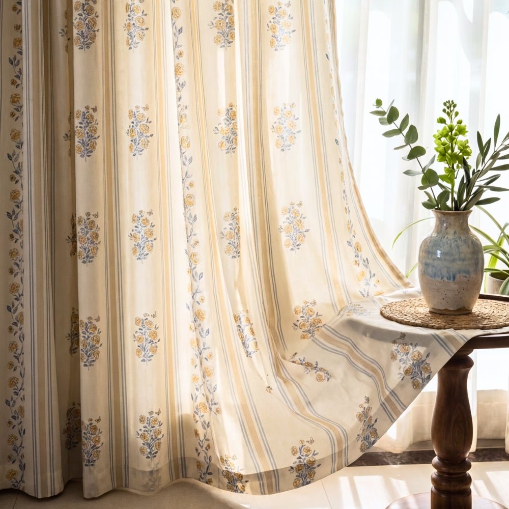Cotton Printed Curtain Rosebud Lane, Yellow - Cotton Printed Curtains | haus & kinder