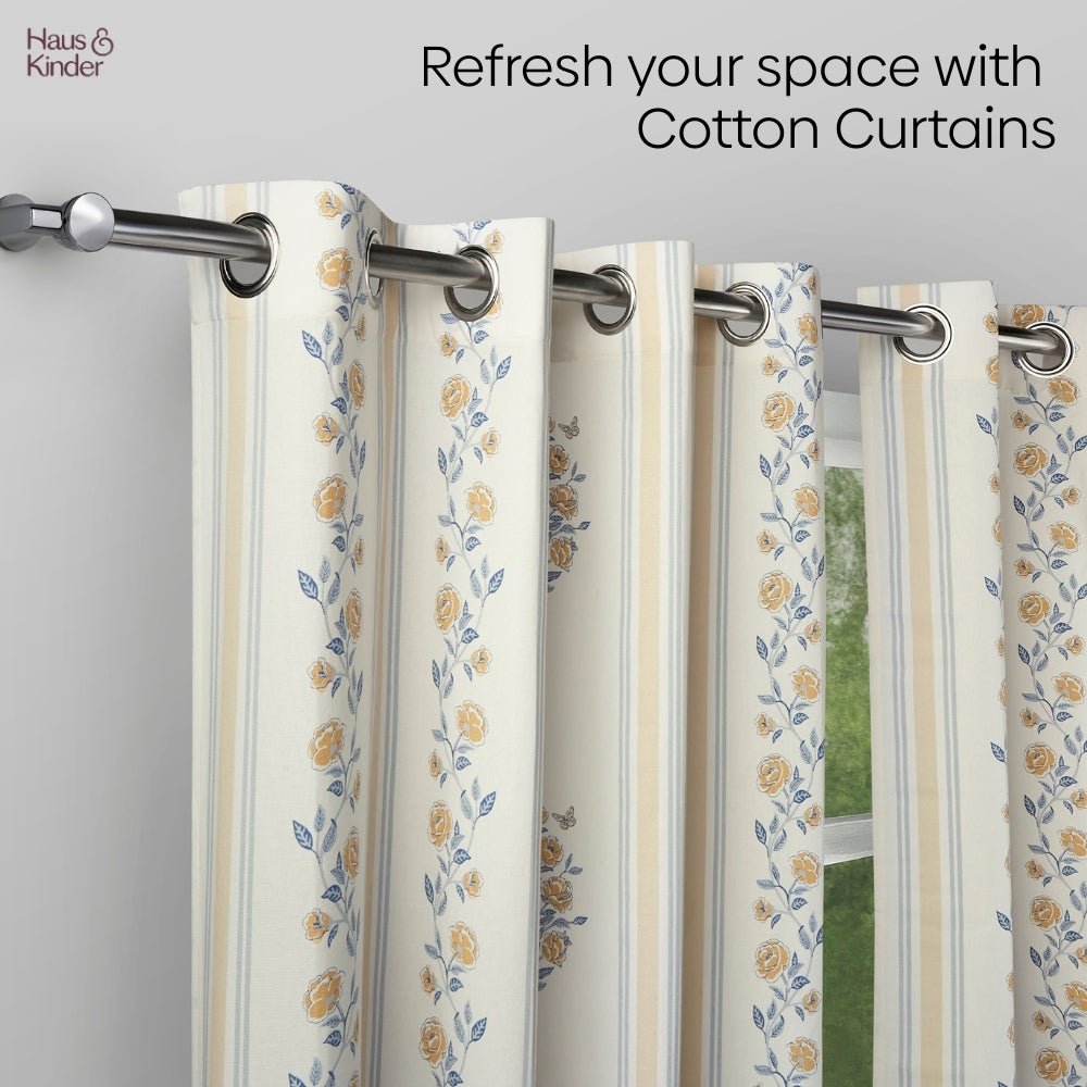 Cotton Printed Curtain Rosebud Lane, Yellow - Cotton Printed Curtains | haus & kinder