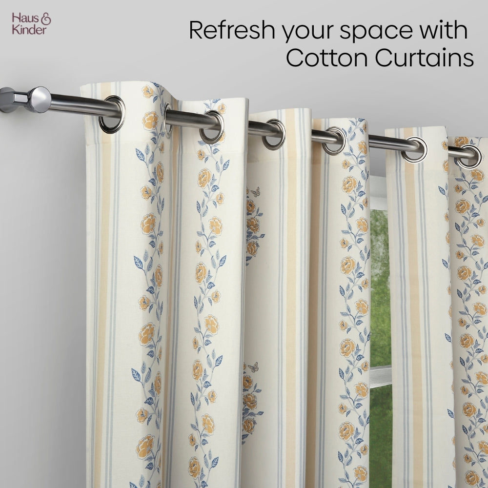 Cotton Printed Curtain Rosebud Lane, Yellow