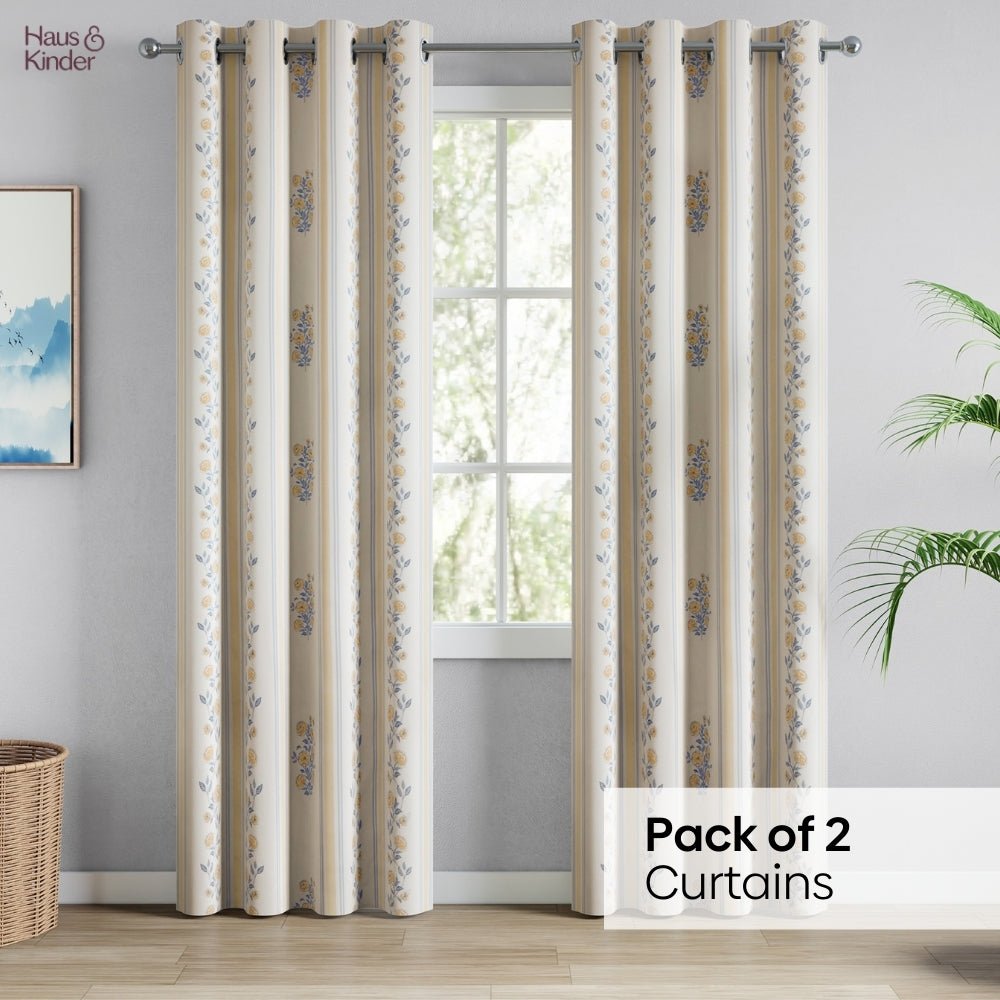 Cotton Printed Curtain Rosebud Lane, Yellow - Cotton Printed Curtains | haus & kinder