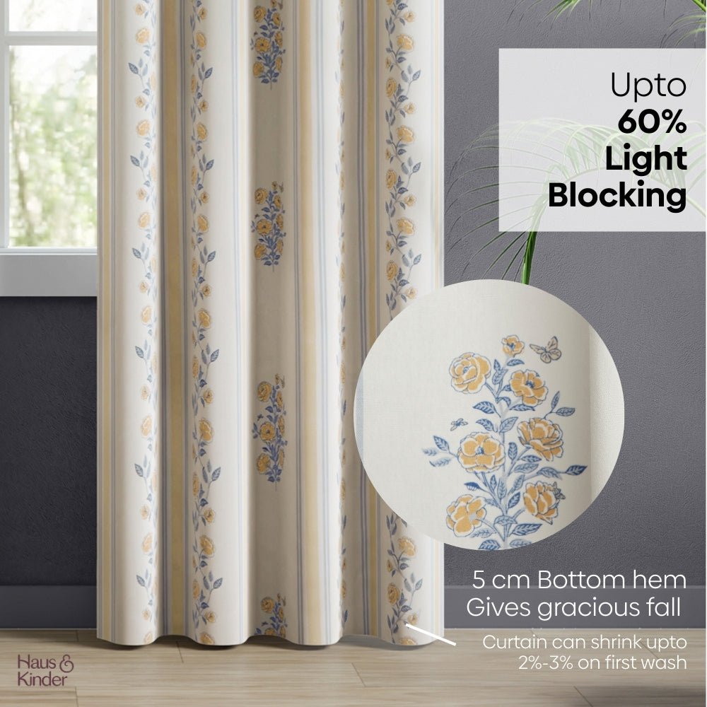 Cotton Printed Curtain Rosebud Lane, Yellow - Cotton Printed Curtains | haus & kinder