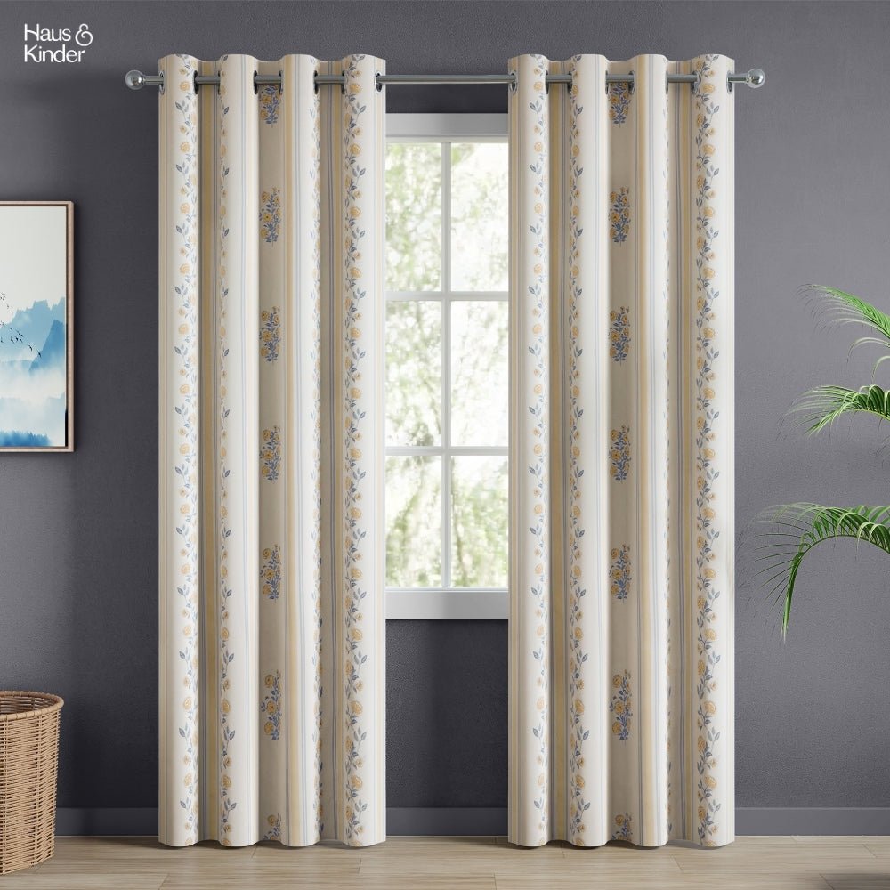 Cotton Printed Curtain Rosebud Lane, Yellow - Cotton Printed Curtains | haus & kinder