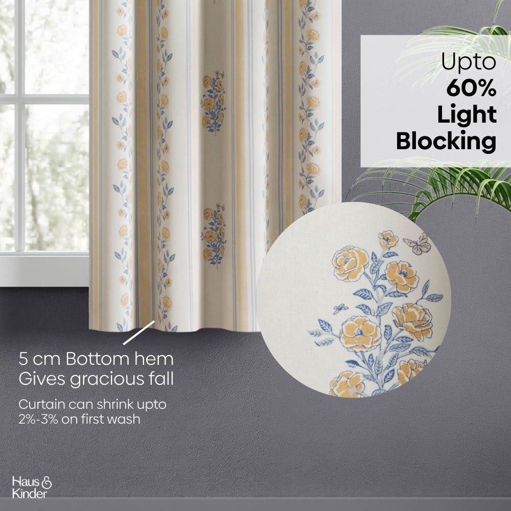 Cotton Printed Curtain Rosebud Lane, Yellow - Cotton Printed Curtains | haus & kinder