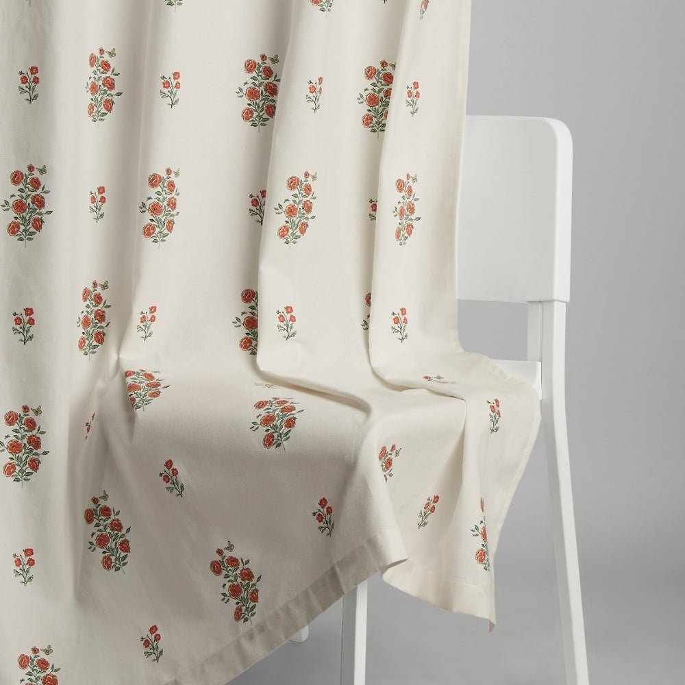 Cotton Printed Curtain Rosy Spray, Orange - Cotton Printed Curtains | haus & kinder